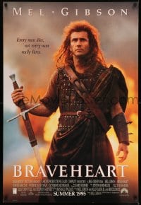 6z164 BRAVEHEART int'l advance 1sh 1995 cool image of Mel Gibson as William Wallace!