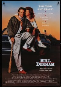 6z171 BULL DURHAM 1sh 1988 great image of baseball player Kevin Costner & sexy Susan Sarandon
