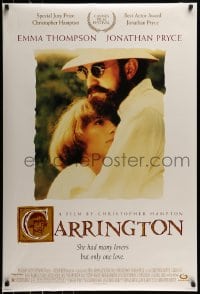 6z181 CARRINGTON DS 1sh 1995 close-up of Jonathan Pryce & Emma Thompson, many lovers but one love!
