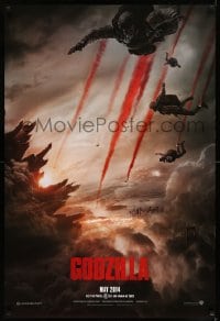 6z373 GODZILLA teaser DS 1sh 2014 image of soldiers parachuting over burning San Francisco!