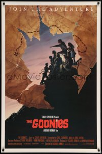 6z379 GOONIES 1sh 1985 Josh Brolin, teen adventure classic, cool treasure map artwork by John Alvin