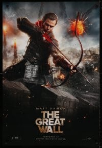 6z387 GREAT WALL teaser DS 1sh 2017 great close-up of Matt Damon, battle in the background!