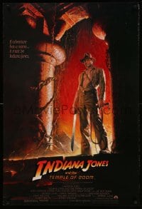 6z475 INDIANA JONES & THE TEMPLE OF DOOM 1sh 1984 art of Harrison Ford by Bruce Wolfe, no borders!
