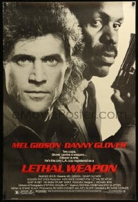 6z552 LETHAL WEAPON 1sh 1987 great close image of cop partners Mel Gibson & Danny Glover!