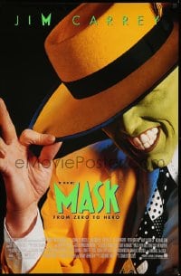 6z612 MASK style B int'l 1sh 1994 great super close up of wacky Jim Carrey in full make-up!