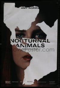 6z673 NOCTURNAL ANIMALS teaser DS 1sh 2016 Tom Ford, close-up of Amy Adams behind torn paper!