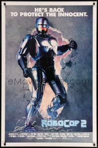 6z754 ROBOCOP 2 int'l 1sh 1990 full-length cyborg policeman Peter Weller busts through wall, sequel!