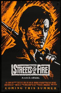 6z876 STREETS OF FIRE advance 1sh 1984 Walter Hill, cool orange dayglo Riehm art!