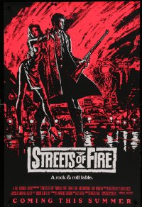 6z877 STREETS OF FIRE advance 1sh 1984 Walter Hill, cool pink dayglo Riehm art!