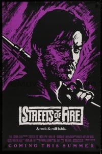 6z878 STREETS OF FIRE advance 1sh 1984 Walter Hill, cool purple dayglo Riehm art!
