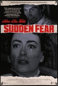 6z882 SUDDEN FEAR heavy stock 1sh R2016 great close up of terrified Joan Crawford!