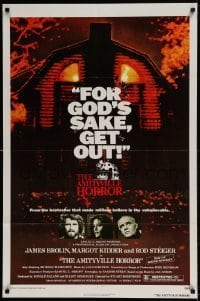 7b031 AMITYVILLE HORROR 1sh 1979 great image of haunted house, for God's sake get out!