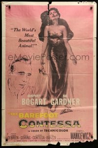 7b056 BAREFOOT CONTESSA 1sh 1954 Humphrey Bogart & art of sexy full-length Ava Gardner!