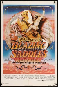7b082 BLAZING SADDLES 1sh 1974 Mel Brooks western, art of Cleavon Little by Alvin & Goldschmidt!