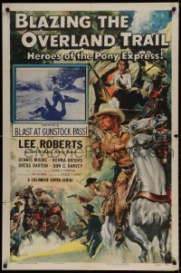 7b083 BLAZING THE OVERLAND TRAIL chapter 8 1sh 1956 cool art of the Heroes of the Pony Express!