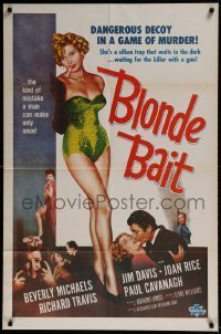 7b086 BLONDE BAIT 1sh R1950s full-length sexy smoking bad girl Beverly Michaels is a silken trap!