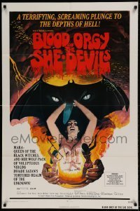 7b089 BLOOD ORGY OF THE SHE DEVILS 1sh 1972 Ted V. Mikels, a plunge into the depths of Hell!