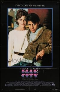 7b093 BLUE CITY style B 1sh 1985 cool image of Judd Nelson w/revolver, Ally Sheedy!