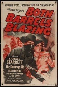 7b102 BOTH BARRELS BLAZING 1sh 1945 great art of Charles Starrett as The Durango Kid!