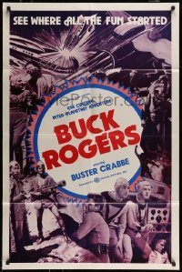 7b105 BUCK ROGERS 1sh R1966 Buster Crabbe sci-fi serial, see where all the fun started!
