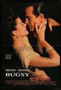 7b106 BUGSY int'l 1sh 1991 close-up of Warren Beatty embracing Annette Bening!