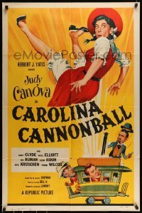 7b118 CAROLINA CANNONBALL 1sh 1955 wacky art of Judy Canova on tiny train, sci-fi comedy!