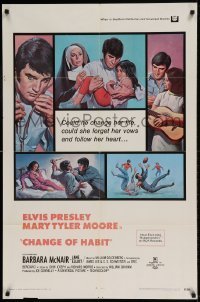 7b125 CHANGE OF HABIT 1sh 1969 Dr. Elvis Presley, pretty Mary Tyler Moore as nun!