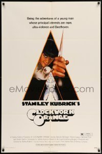 7b136 CLOCKWORK ORANGE 1sh 1972 Stanley Kubrick classic, Castle art of Malcolm McDowell!