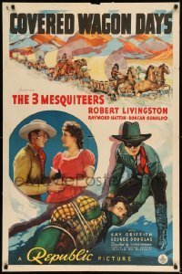 7b158 COVERED WAGON DAYS 1sh 1940 Three Mesquiteers, Robert Livingston, cool western art!