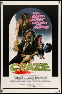 7b161 CRAZE 1sh 1973 crazy Jack Palance w/axe, Trevor Howard, Diana Dors, black magic!