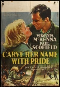 7b119 CARVE HER NAME WITH PRIDE English 1sh 1958 great art of WWII hero Virginia McKenna!