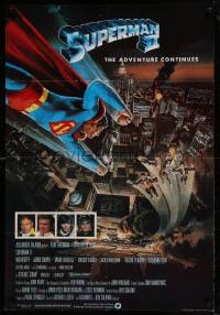 7b821 SUPERMAN II English 1sh 1981 Christopher Reeve, Terence Stamp, great Goozee art over NYC!