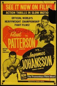 7b261 FLOYD PATTERSON VS INGEMAR JOHANSSON 1sh 1961 slow motion action boxing thrills, ultra rare!