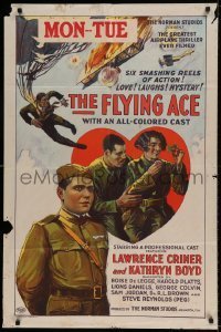 7b262 FLYING ACE 1sh 1926 cool all-black aviation, the greatest airplane thriller ever produced!