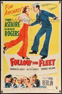 7b264 FOLLOW THE FLEET 1sh R1953 Fred Astaire & Ginger Rogers, music by Irving Berlin!