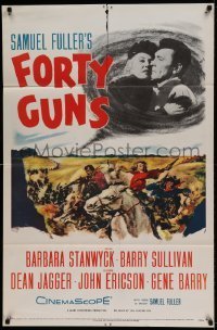 7b274 FORTY GUNS 1sh 1957 Samuel Fuller, art of Barbara Stanwyck & Barry Sullivan on horseback!