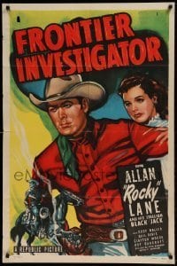 7b282 FRONTIER INVESTIGATOR 1sh 1949 cool artwork of cowboy Allan Rocky Lane with smoking gun!