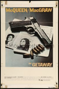 7b287 GETAWAY 1sh 1972 Steve McQueen, McGraw, Sam Peckinpah, cool gun & passports image!