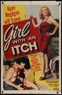 7b295 GIRL WITH AN ITCH 1sh 1957 bad girl Kathy Marlowe, have negligee, will travel, ultra rare!