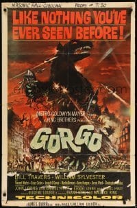 7b308 GORGO 1sh 1961 great artwork of giant monster terrorizing city by Joseph Smith!