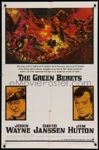 7b312 GREEN BERETS 1sh 1968 John Wayne, David Janssen, Jim Hutton, cool Vietnam War art!