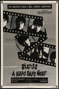 7b326 HARD DAY'S NIGHT 1sh R1982 great image of The Beatles on film strip, rock & roll classic!