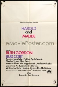 7b328 HAROLD & MAUDE 1sh 1971 Ruth Gordon, Bud Cort is equipped to deal w/life!