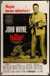 7b329 HATARI 1sh R1967 directed by Howard Hawks, great image of John Wayne in Africa!