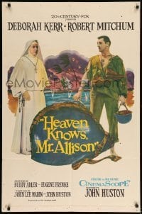 7b333 HEAVEN KNOWS MR. ALLISON 1sh 1957 barechested Robert Mitchum w/rifle & nun Deborah Kerr!