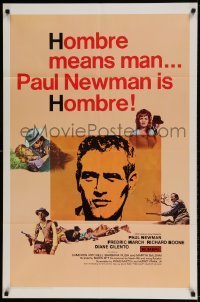 7b345 HOMBRE 1sh 1966 Paul Newman, Martin Ritt, Fredric March, it means man!