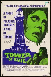 7b354 HORROR ON SNAPE ISLAND 1sh 1972 a night of pleasure becomes a night of terror, Tower of Evil!