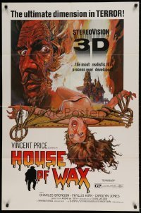 7b367 HOUSE OF WAX 1sh R1972 Vincent Price, great horror artwork of monster & sexy girl!