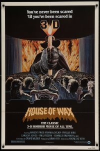 7b368 HOUSE OF WAX 1sh R1981 3-D, great artwork of Vincent Price with candle over audience!