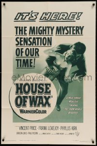 7b369 HOUSE OF WAX 2D 1sh 1953 great horror artwork of monster & grabbing sexy girl!